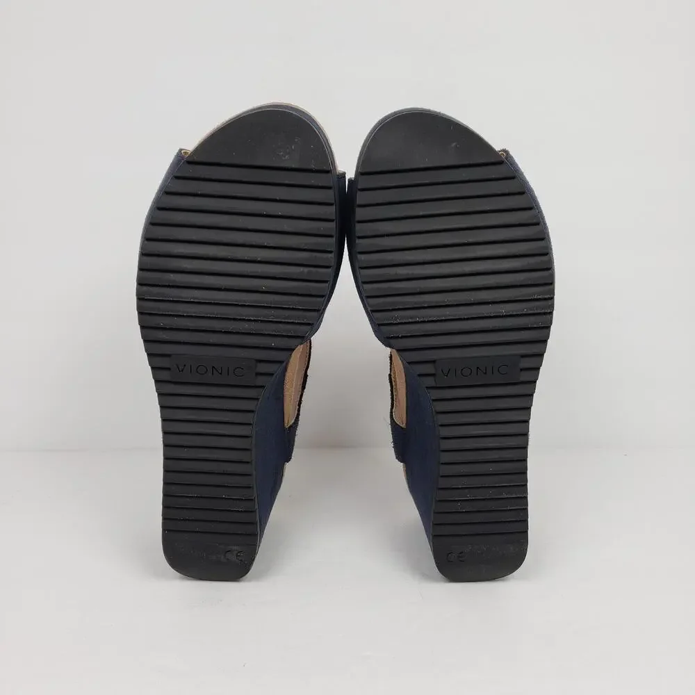 Vionic Astrid II Womens Size 7 Blue Suede Casual Platform Wedge Sandals